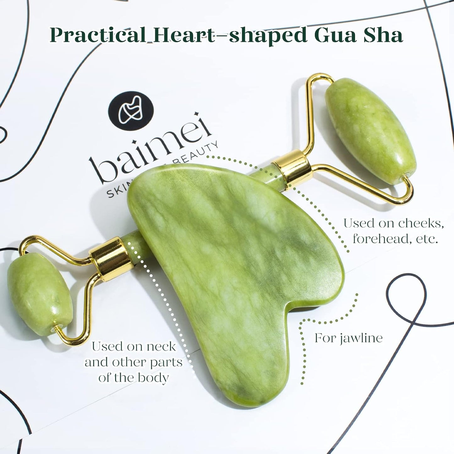 Gua Sha Set and Jade Roller, Guasha Tool Face, Jade Gua Sha & Face Rollers for Women, Gua Sha Stone, Self Care Gift, Body Muscle Relaxing, Improve Eye Puffiness, Skin Care Gift